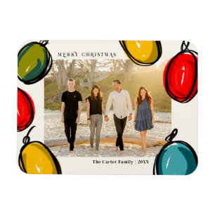 Colorful Christmas Ornaments Family Photo Holiday Magnet