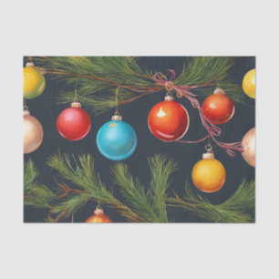 Colorful Christmas Ornaments Hanging on Tree Tissue Paper