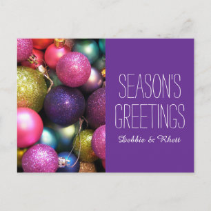 Colorful Christmas ornaments Holiday Postcard