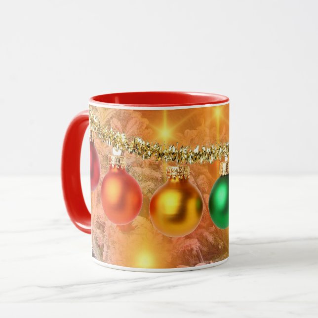 Colorful Christmas Ornaments Mug (Front Left)