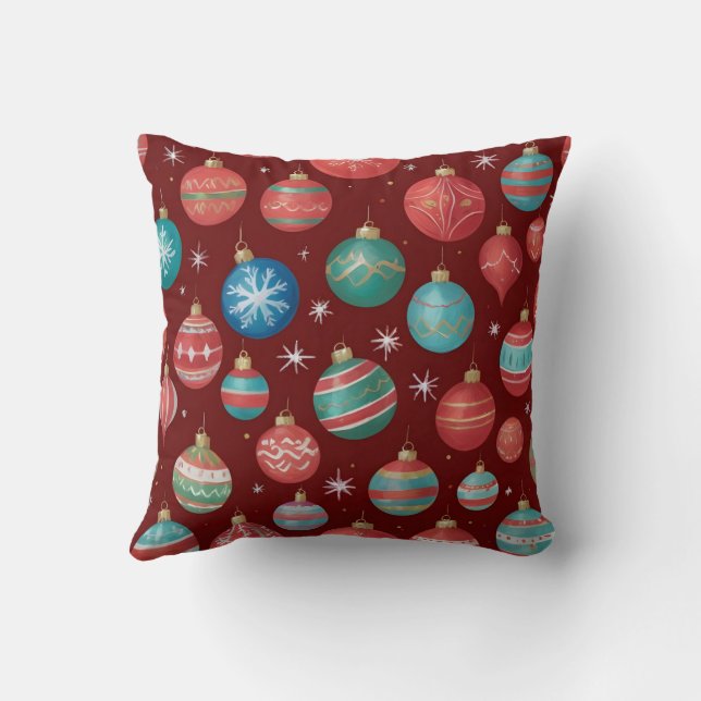 Colorful christmas ornaments pattern throw pillow (Back)