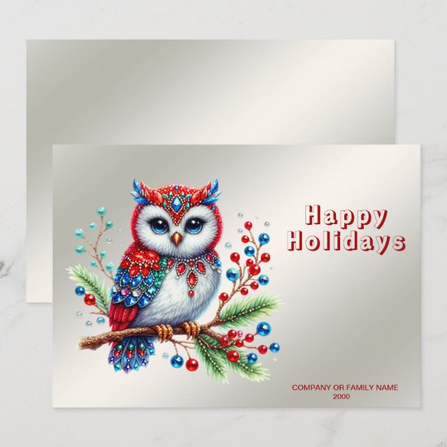 Colorful Christmas Owl Holiday Card (Front/Back)