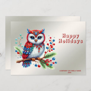 Colorful Christmas Owl Holiday Card