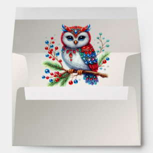 Colorful Christmas Owl Holiday Envelope