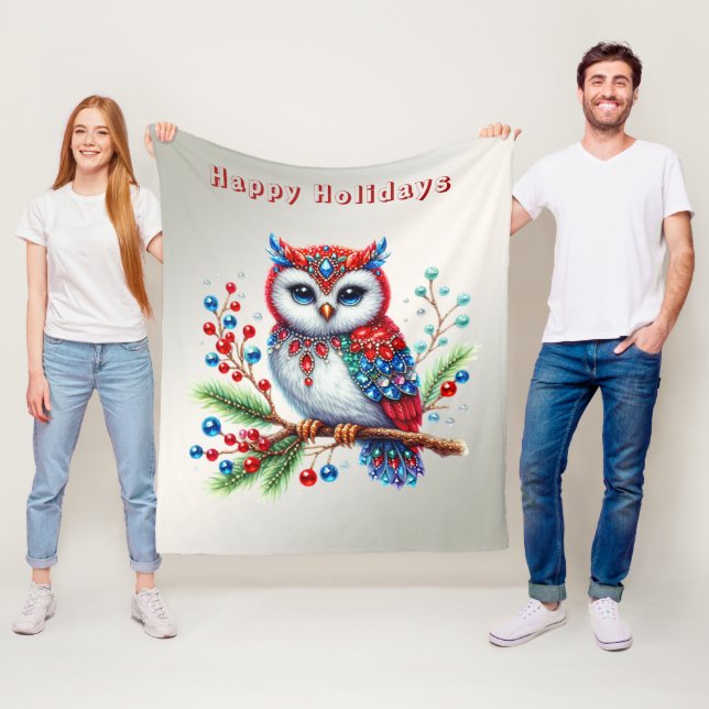 Colorful Christmas Owl Holiday Fleece Blanket (In Situ)