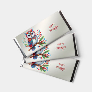 Colorful Christmas Owl Holiday Hershey Bar Favors