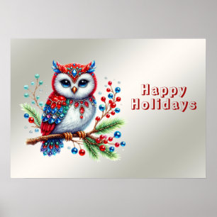 Colorful Christmas Owl Holiday Poster