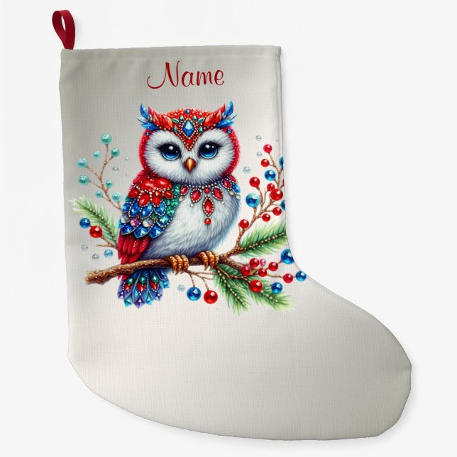 Colorful Christmas Owl Holiday Stocking (Front)