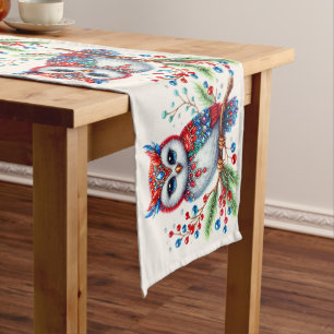 Colorful Christmas Owl Holiday Table Runner
