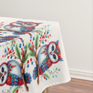 Colorful Christmas Owl Holiday Tablecloth