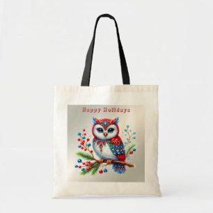 Colorful Christmas Owl Holiday Tote Bag
