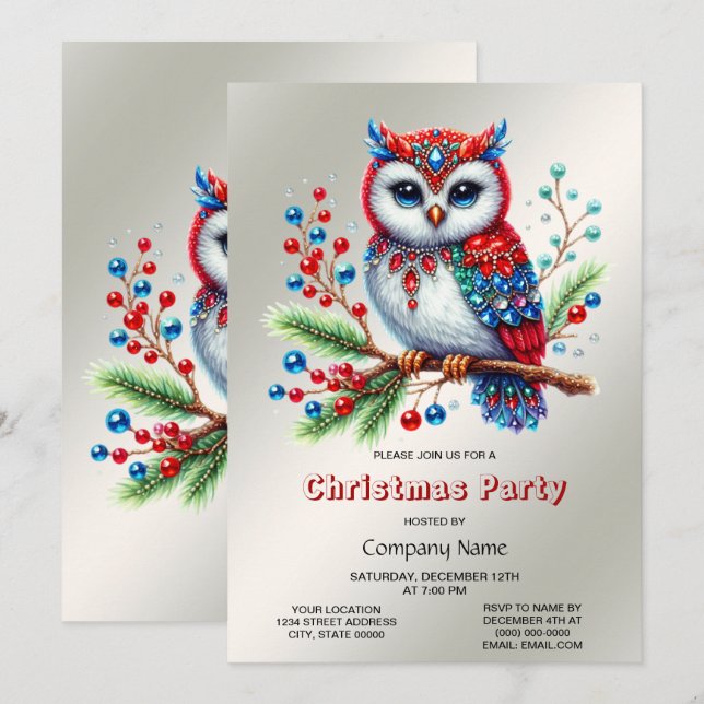 Colorful Christmas Owl Party Invitation (Front/Back)