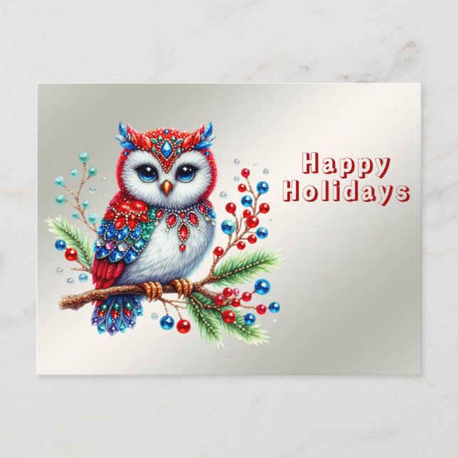 Colorful Christmas Owl Postcard (Front)