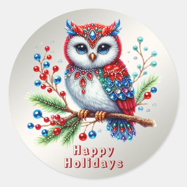 Colorful Christmas Owl Sticker (Front)