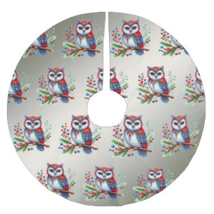 Colorful Christmas Owl Tree Skirt