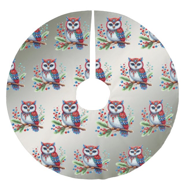 Colorful Christmas Owl Tree Skirt (Front)