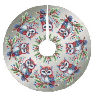 Colorful Christmas Owl Tree Skirt