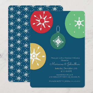 Colorful Christmas Party Ornaments Snowflakes Invitation
