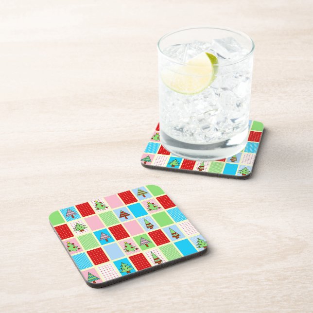 Colorful Christmas Pattern Beverage Coaster (Right Side)