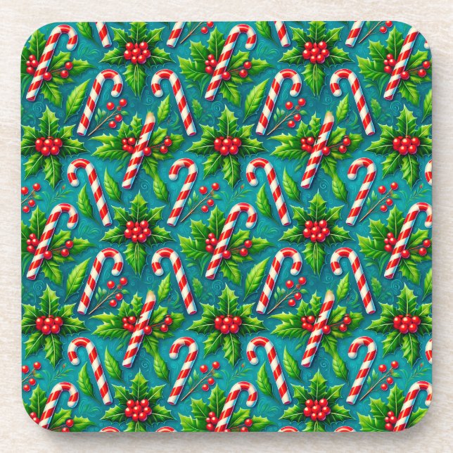 Colorful christmas pattern beverage coaster (Front)