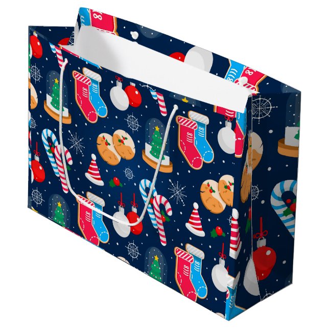 Colorful Christmas Pattern Large Gift Bag (Front Angled)