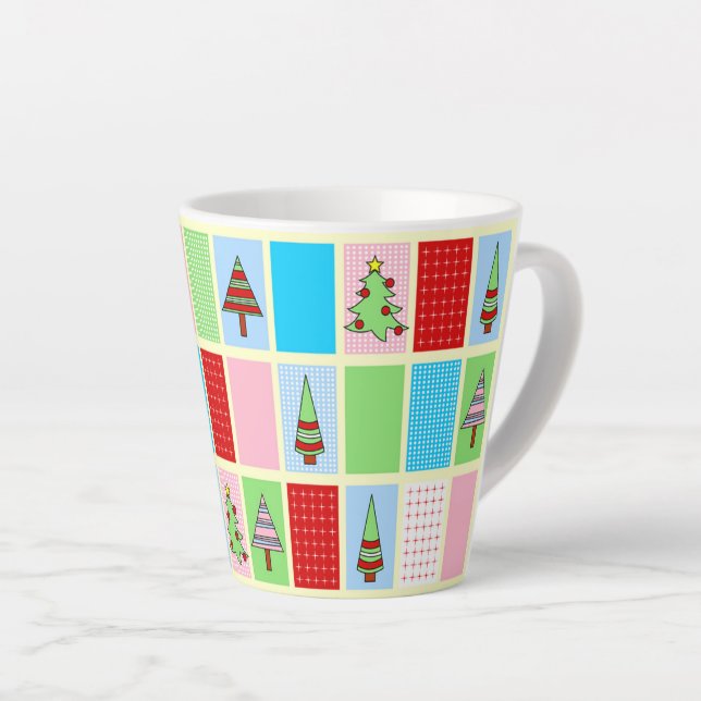 Colorful Christmas Pattern Latte Mug (Right Angle)