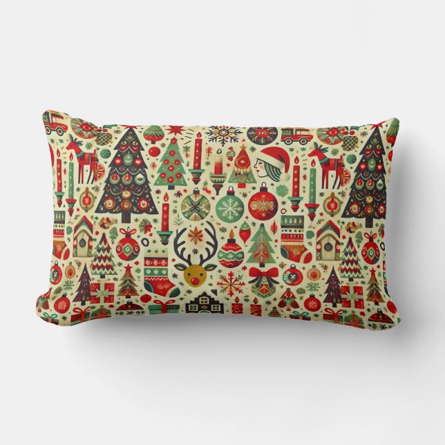 Colorful christmas pattern lumbar pillow (Front)