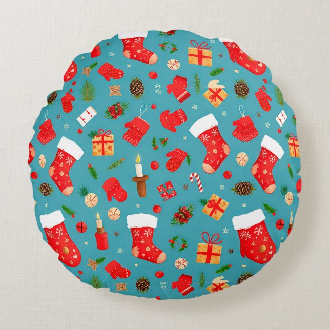 Colorful christmas pattern round pillow (Front)