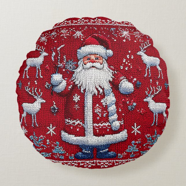 Colorful christmas pattern round pillow (Front)