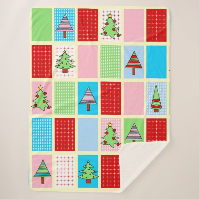 Colorful Christmas Pattern Sherpa Blanket (Front)