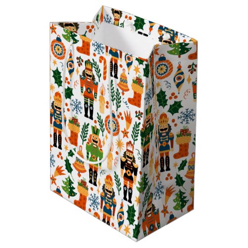 Colorful Christmas Pattern With Nutcrackers Medium Gift Bag