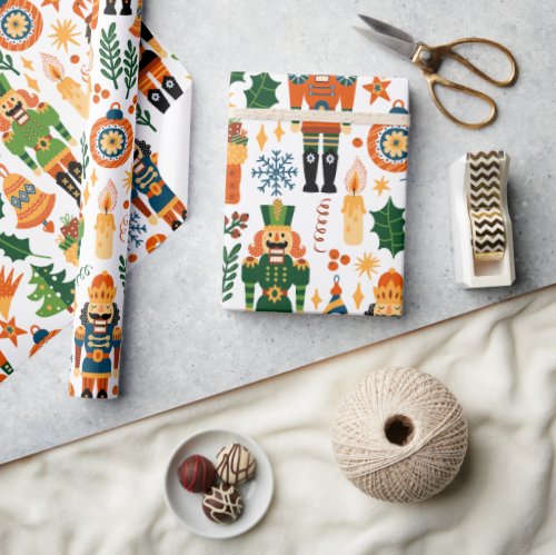 Colorful Christmas Pattern With Nutcrackers Wrapping Paper