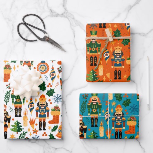 Colorful Christmas Pattern With Nutcrackers Wrapping Paper Sheets