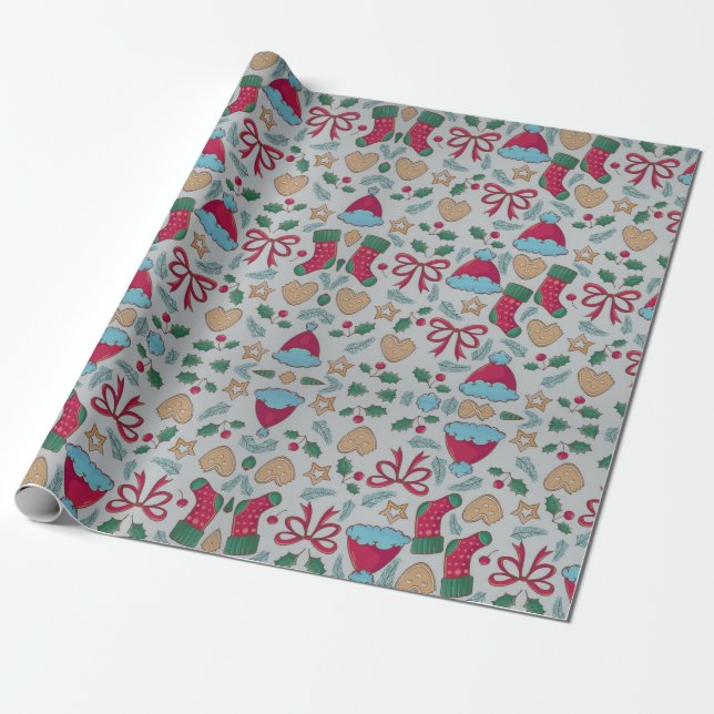 Colorful Christmas Pattern  Wrapping Paper Sheets (Unrolled)