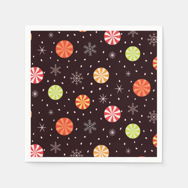 Colorful Christmas Peppermint Candy and Snowflake Napkins (Front)