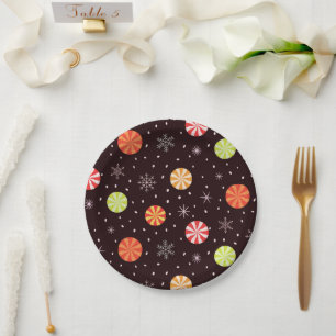 Colorful Christmas Peppermint Candy With Snowflake Paper Plates