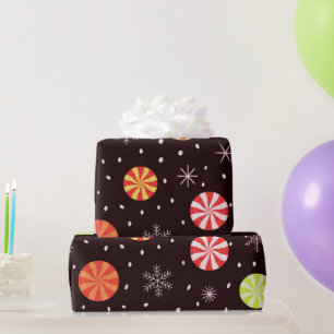 Colorful Christmas Peppermint Candy With Snowflake Wrapping Paper