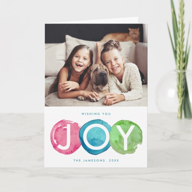 Colorful Christmas Photo Greeting Card (Front)