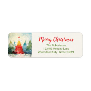 Colorful Christmas Pine Trees Return Address Label