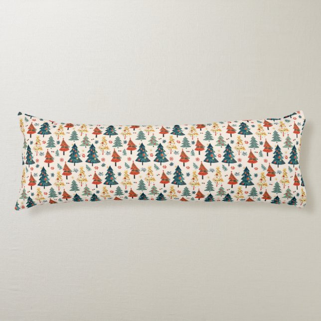Colorful Christmas Pine Trees Seamless Pattern Body Pillow (Front)