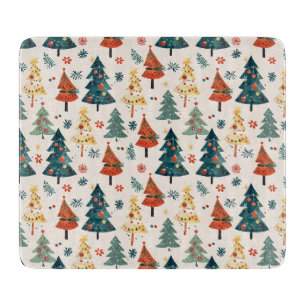 Colorful Christmas Pine Trees Seamless Pattern Cutting Board