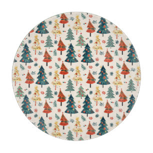 Colorful Christmas Pine Trees Seamless Pattern Cutting Board