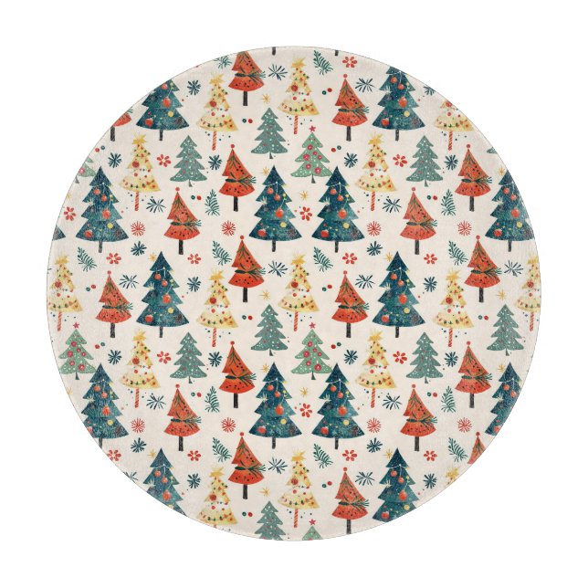 Colorful Christmas Pine Trees Seamless Pattern Cutting Board (Front)