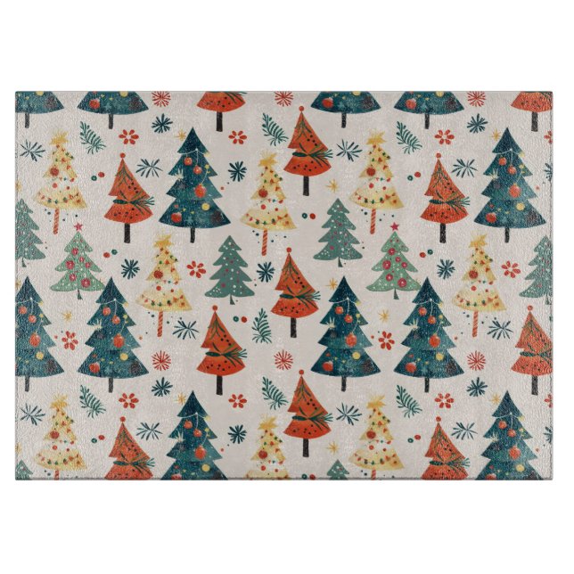 Colorful Christmas Pine Trees Seamless Pattern Cutting Board (Front)
