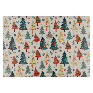 Colorful Christmas Pine Trees Seamless Pattern Cutting Board