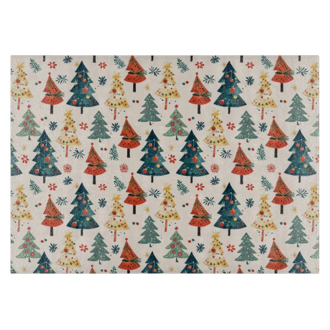 Colorful Christmas Pine Trees Seamless Pattern Cutting Board (Front)