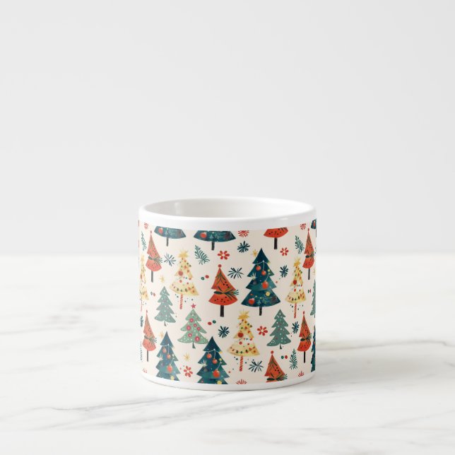 Colorful Christmas Pine Trees Seamless Pattern Espresso Cup (Front)
