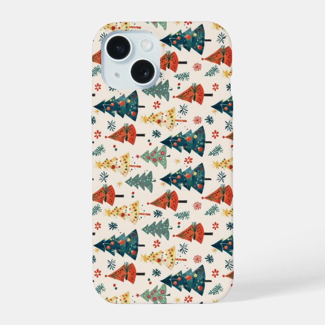 Colorful Christmas Pine Trees Seamless Pattern Iphone Case (Back)