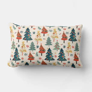 Colorful Christmas Pine Trees Seamless Pattern Lumbar Pillow