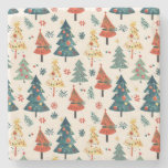 Colorful Christmas Pine Trees Seamless Pattern Stone Coaster